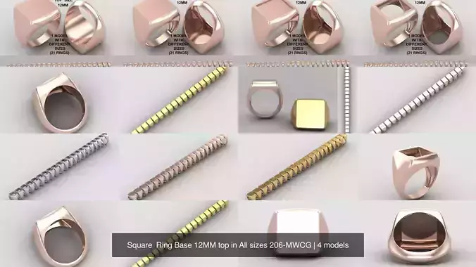 Square  Ring Base 12MM top in All sizes 206-MWCG