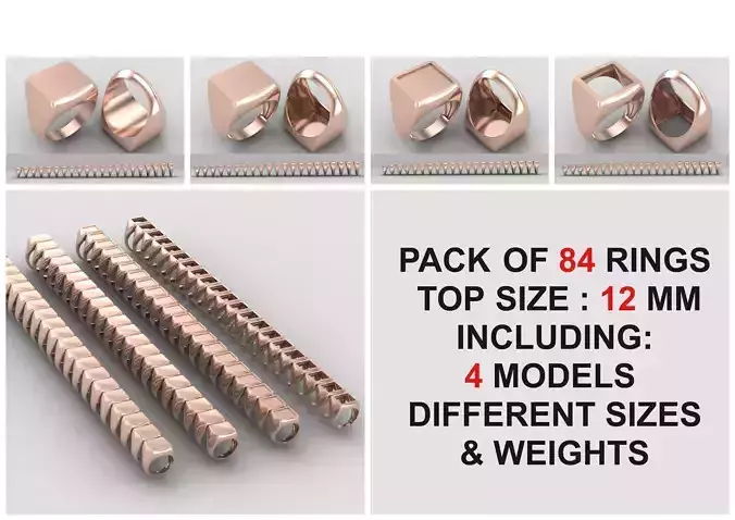 Square  Ring Base 12MM top in All sizes 206-MWCG 3D Model Collection