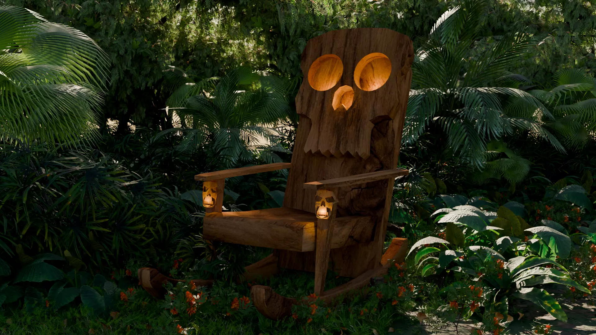 Skull Rocking Chair with scene 3D model