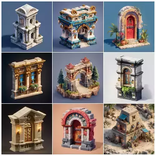 Stylized Various Architecture Elements Set 1 3D model 3