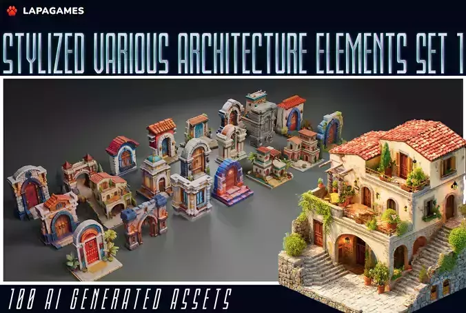Stylized Various Architecture Elements Set 1