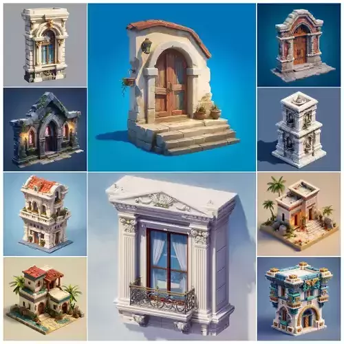 Stylized Various Architecture Elements Set 1 3D model 2