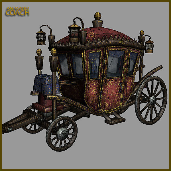 Animated Medieval Coach Low-poly 3D model_10