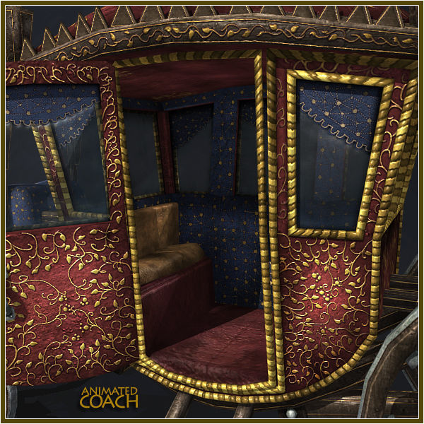 Animated Medieval Coach Low-poly 3D model_6