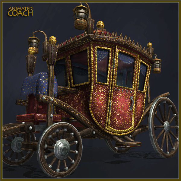 Animated Medieval Coach Low-poly 3D model_2