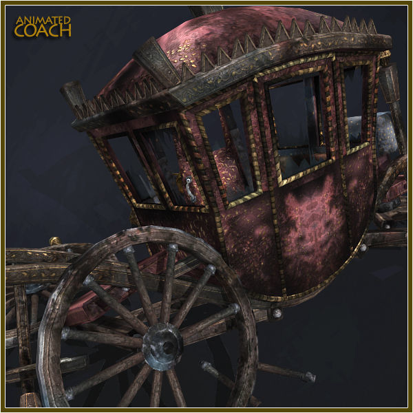 Animated Medieval Coach Low-poly 3D model_8