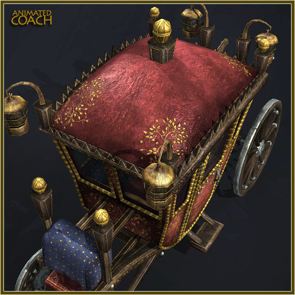 Animated Medieval Coach Low-poly 3D model_4