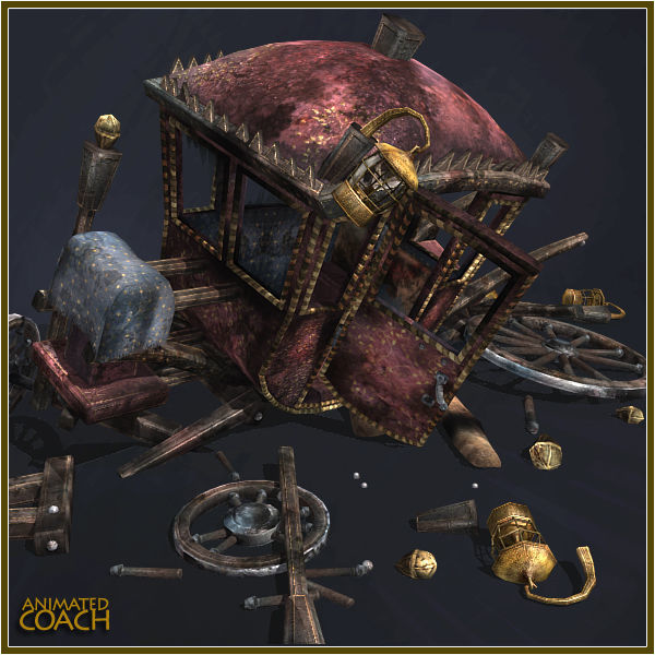 Animated Medieval Coach Low-poly 3D model_7