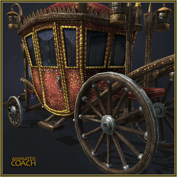 Animated Medieval Coach Low-poly 3D model_5