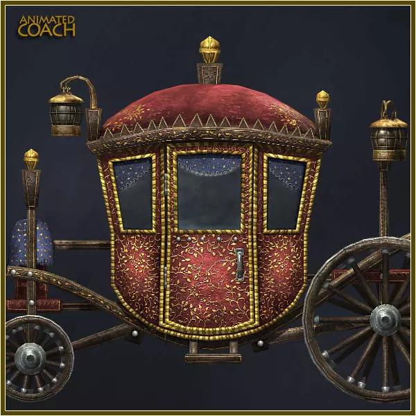 Animated Medieval Coach Low-poly 3D model_0