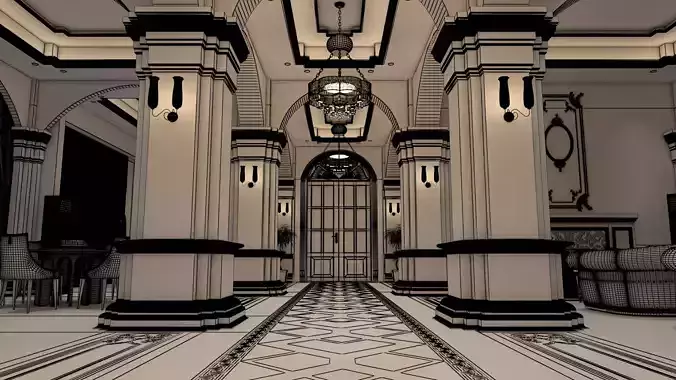 Luxury Classical Lobby Interior Grand Reception Hall 3D Model 