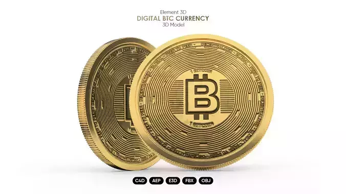 Digital BTC Bitcoin Currency for Element 3D And Cinema 4D