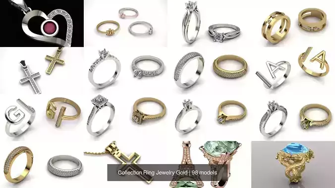 98 PCS Collections Ring Jewelry Gold