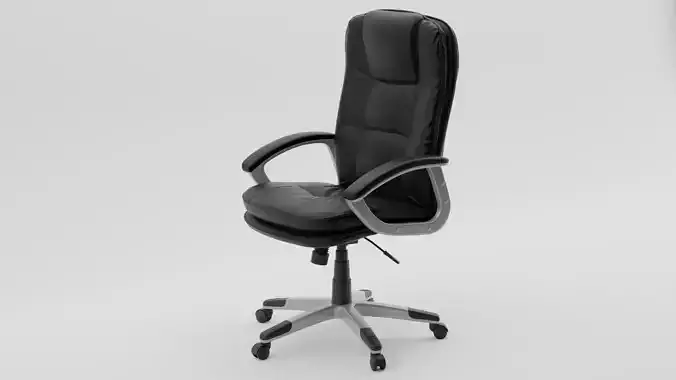 Black Leather Executive Office Chair Silver Base  PBR 3D Model