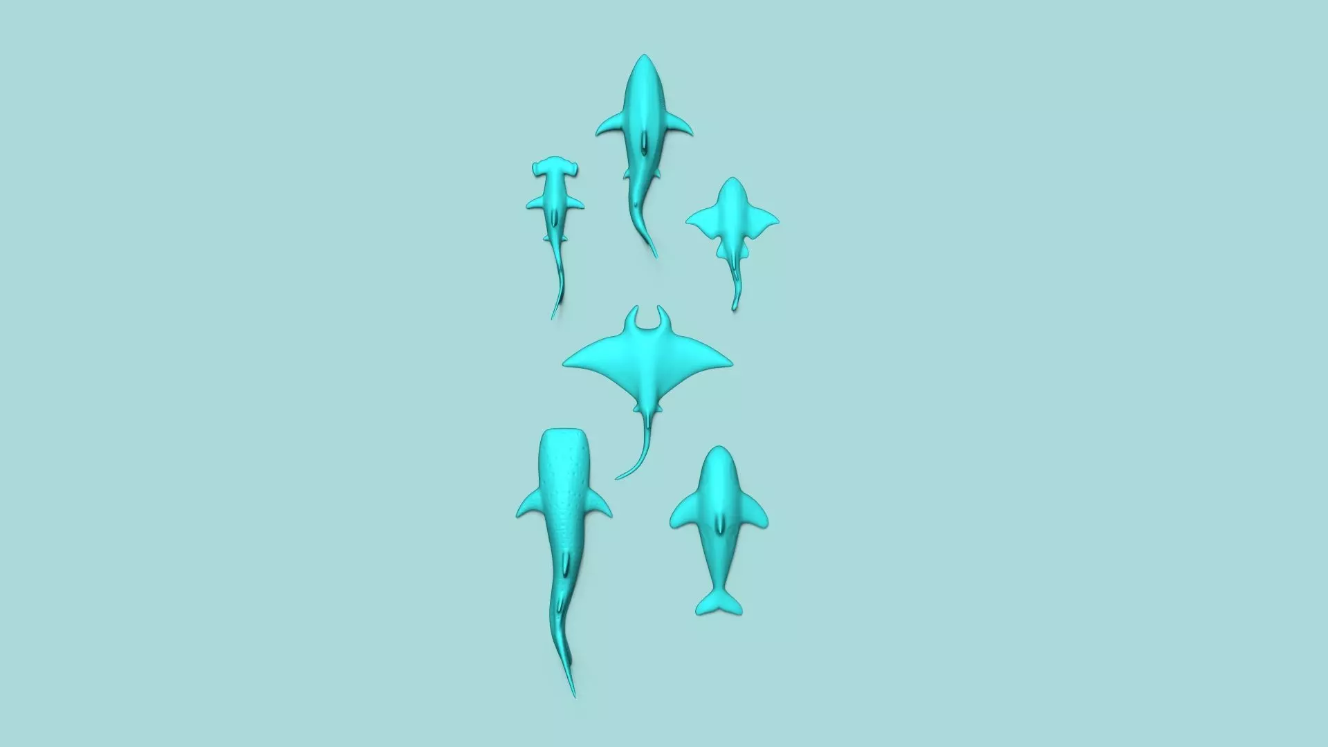 Sea Creatures Wall Decor - Decoration Top View 3D Model Pack