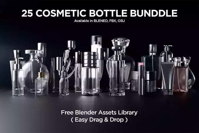 25 Cosmetic Bottle Bundle - Free Blender Asset Library