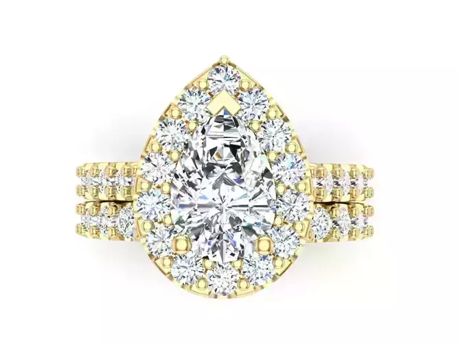 Pear Solitaire Halo Engagement Ring SET 3dm 