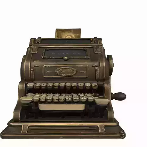 Classic 3D Adding Machine Model Paper Tape and Crank Handle