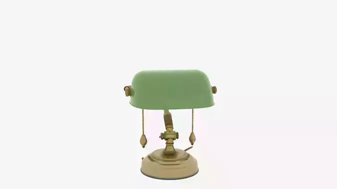 3D Banker Lamp Featuring Green Glass Shade Brass Articulated