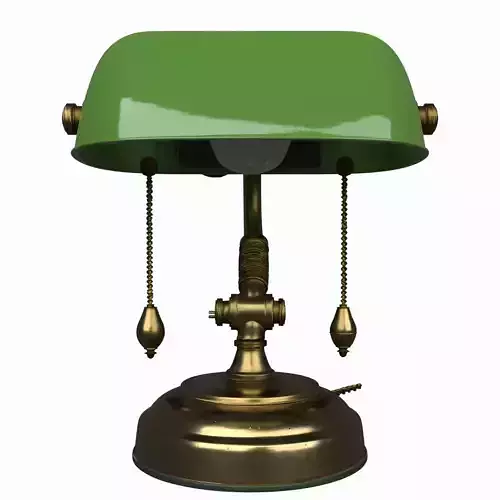 3D Banker Lamp Featuring Green Glass Shade Brass Articulated 3D model