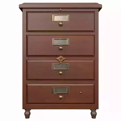 3D Vintage Wooden Bank Filing Cabinet Brass Hardware and Lock