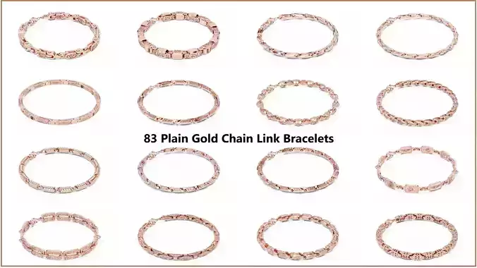 83 Plain Gold Chain Link Bracelets 3dm stl renders details
