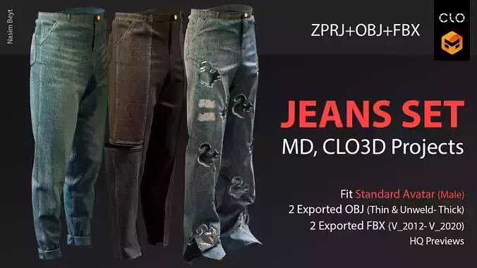 3 Different Male Jeans Sets VOL 01- Marvelous Designer