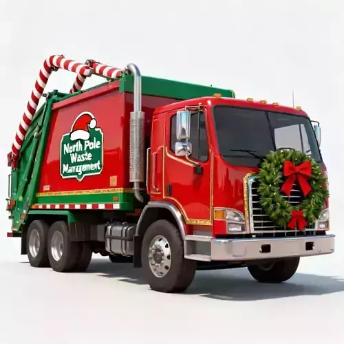 North Pole Christmas Garbage Truck 3D Model - Waste Vehicle