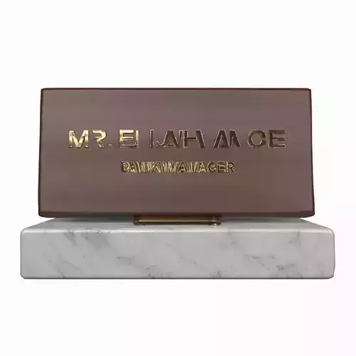 3D Executive Bank Manager Desk Nameplate Brass Marble Base