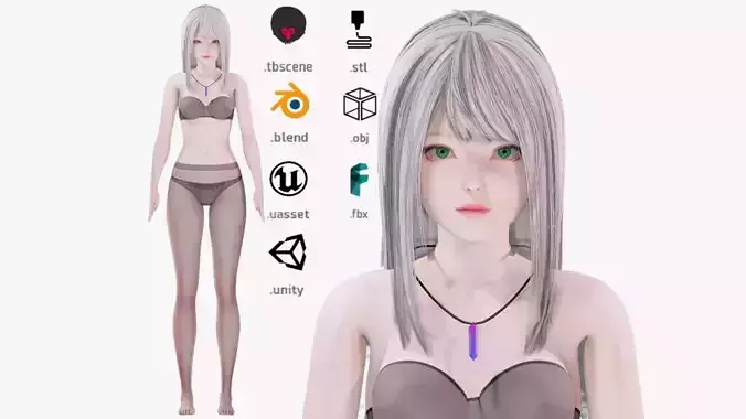 Lingerie clothes 0016 - Rig -Unreal - Unity - Blender - Animated