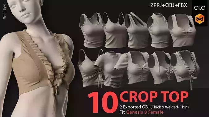 10 CROP TOP PACK-VOL01-MD-Clo3D-OBJ-FBX-Blender file
