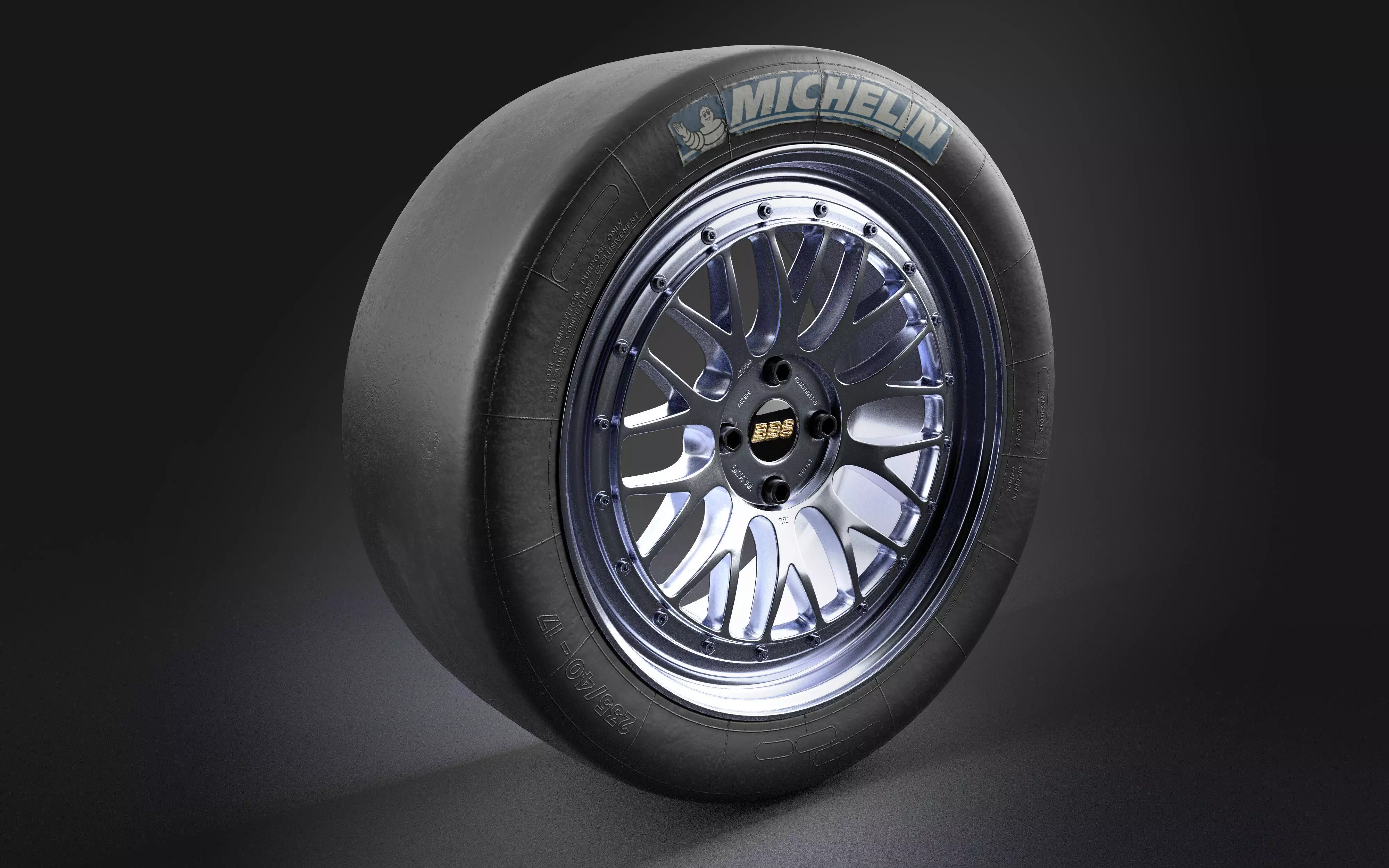 BBS LM198 17x7 4x100 and Michelin 235-40 R17 Racing Slik Low-poly 3D model