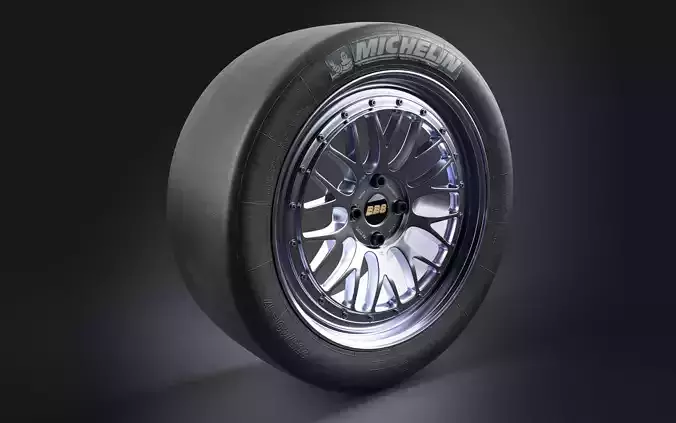 BBS LM198 17x7 4x100 and Michelin 235-40 R17 Racing Slik Low-poly 3D model