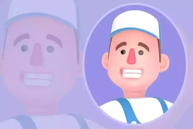 Stylized 3D Male Mechanic - Cartoon Leaning on Tire