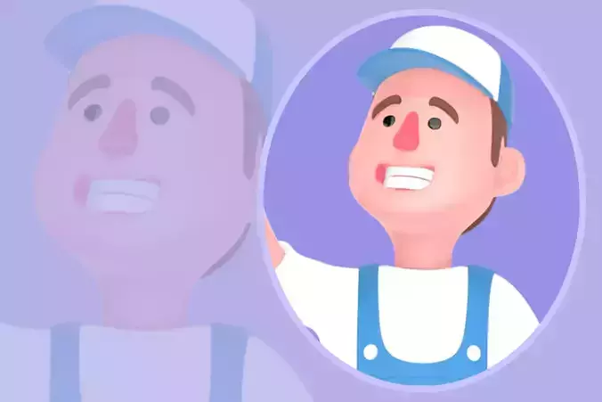 Stylized 3D Male Mechanic Sitting on Tire - Cartoon Worker