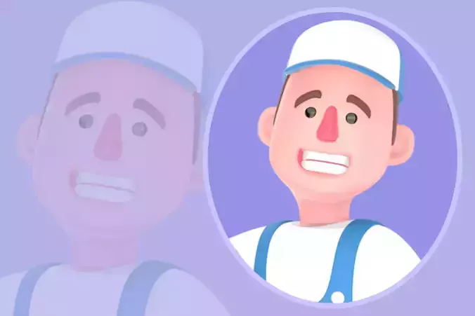 Stylized 3D Male Mechanic Kneeling with Tire - Cartoon Character