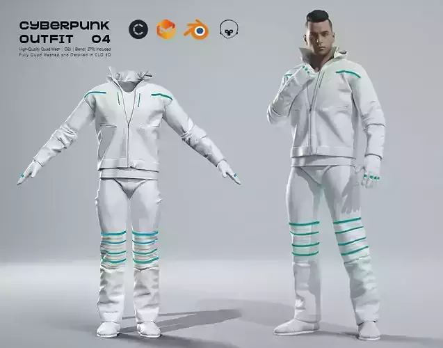 Cyberpunk Outfit 04 Clo3D Marvelous Designer Blend Obj 3D model 3D model