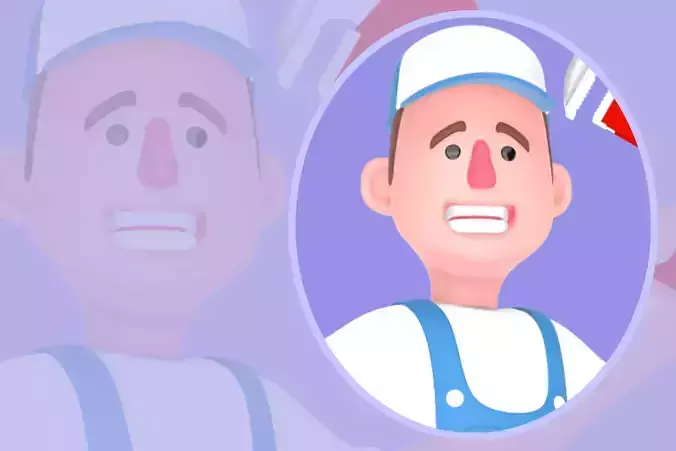 Stylized 3D Mechanic Man with Pipe Wrench and Tire - Cartoon