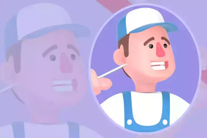 Stylized 3D Mechanic Man Sitting on Tires - Cartoon 