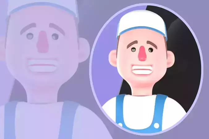 Stylized 3D Mechanic Sitting on Car Bumper - Cartoon 