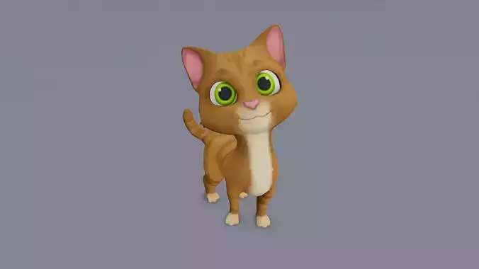 Rigged Cartoon Cat Character  Game Ready Low Poly