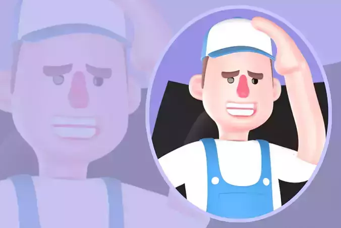 Stylized 3D Confused Mechanic - Cartoon Auto Repair
