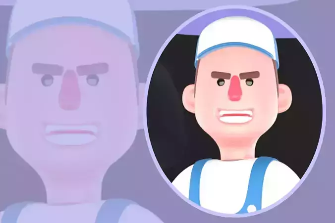 Stylized 3D Angry Mechanic on Car Bumper - Cartoon