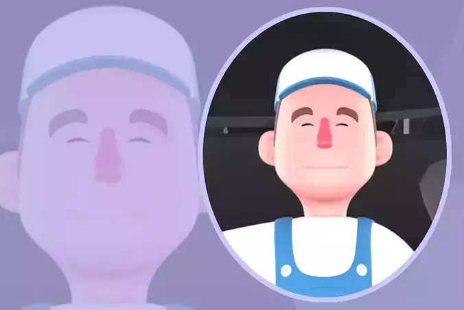 Stylized 3D Mechanic Sitting Relaxed by Car - Cartoon 