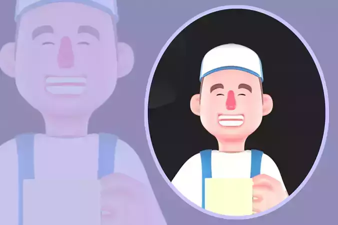 Stylized 3D Mechanic Sitting on Car Bumper - Cartoon 