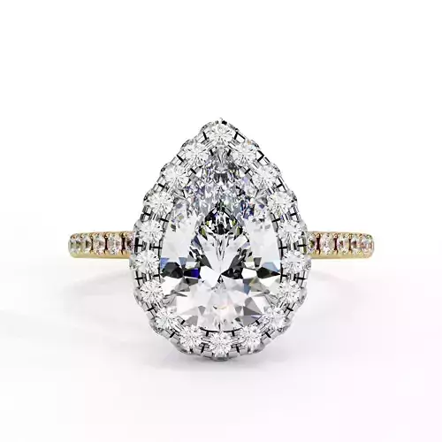 Dual Tone Halo Pear Cut Ring For Anniversary