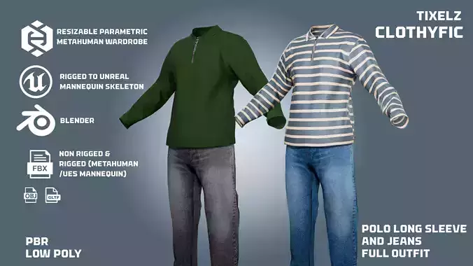 polo long sleeve and jean pants - clothyfic outfits