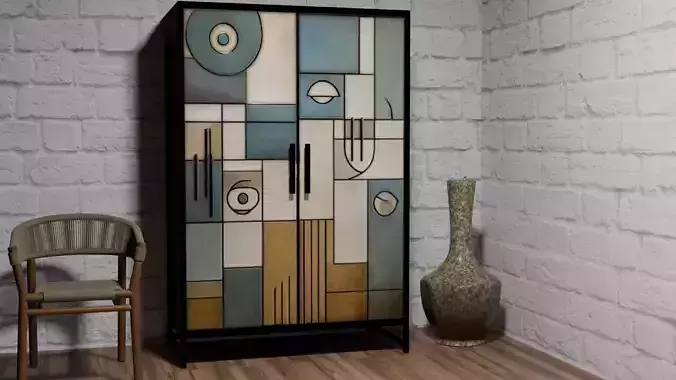 Modern Abstract Blue Wardrobe