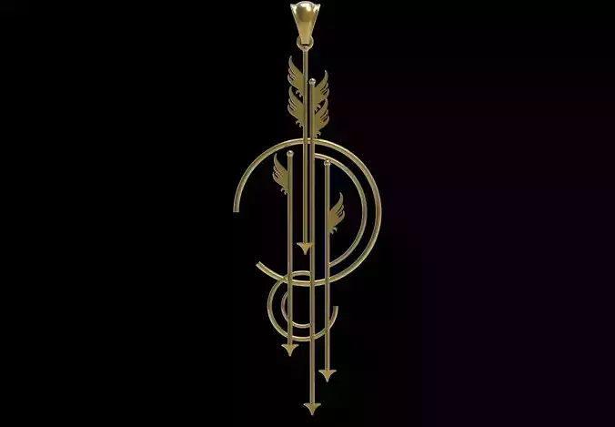 Art Deco Angel and Arrow Pendant Symbol Path Time Flight gp0174