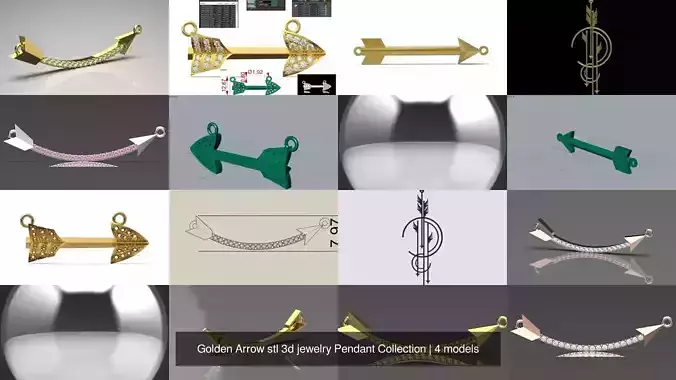 Golden Arrow stl 3d jewelry Pendant Collection